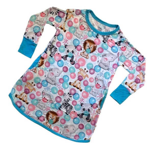 Birdie Bean 18-24M Animal Bubble Gum Print Long Sleeve Dress w/ Pockets – Bamboo - Picture 7 of 7